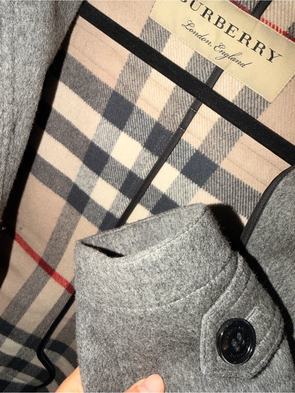 Burberry Gray Toggle Pea Coat with Signature Check - Picture 4 of 8